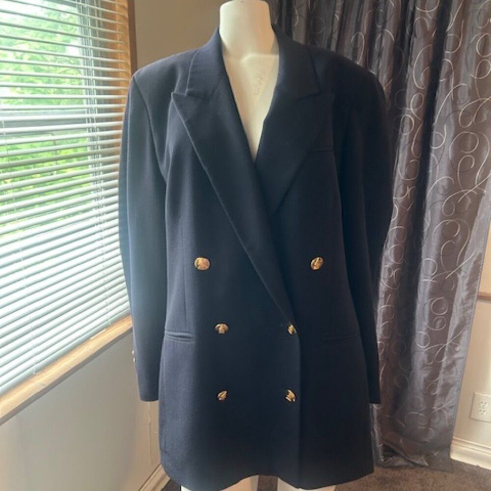 Austin Reed Vintage Navy Wool Double-Breasted lined blazer, size 14W